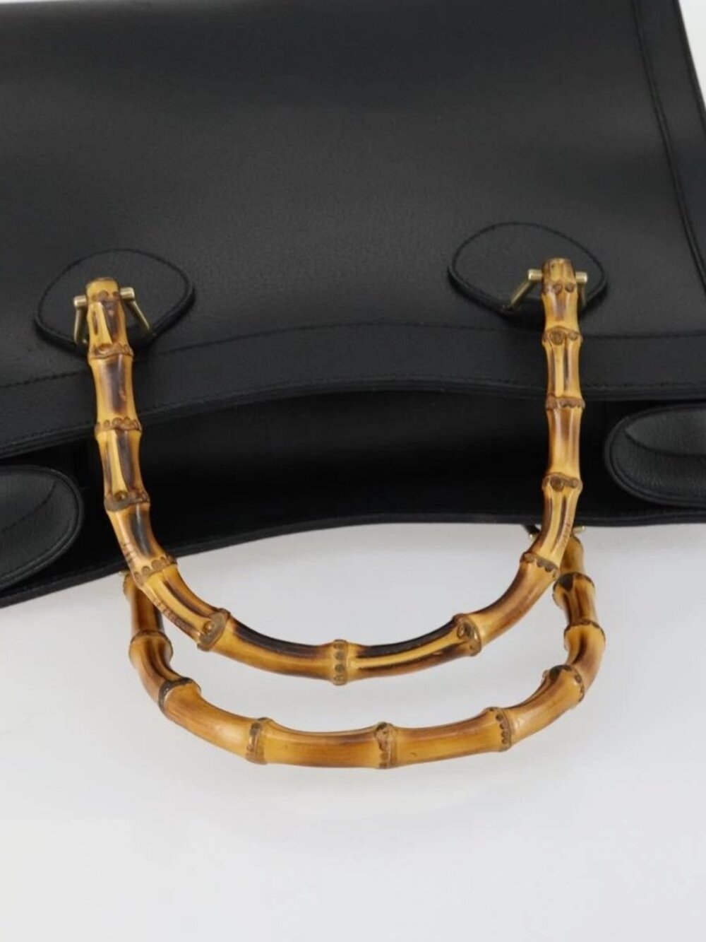GUCCI Bamboo Hand Bag Leather Black Gold 002 1186 0260 Auth 156902 - Picture 8 of 16